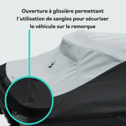 Ouverture à glissière de bâche Sea-Doo donnant accès aux sangles de sécurité pour remorquage de jet ski
