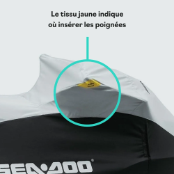 Repère jaune de bâche sea-doo indiquant ou insérer les poignées de motomarine Sea-Doo