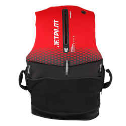 Vue dorsale du gilet de sauvetage rouge et noir