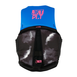 Face arrière du gilet de sauvetage aux couleur bleu.