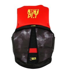 Face arrière du gilet de sauvetage aux couleurs rouge.