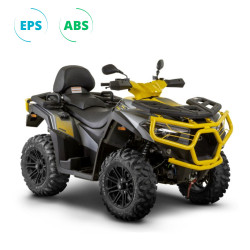 Quad Kymco MXU 700i équipé de l'ABS et de l'EPS homologué T3b couleur gris mat jaune